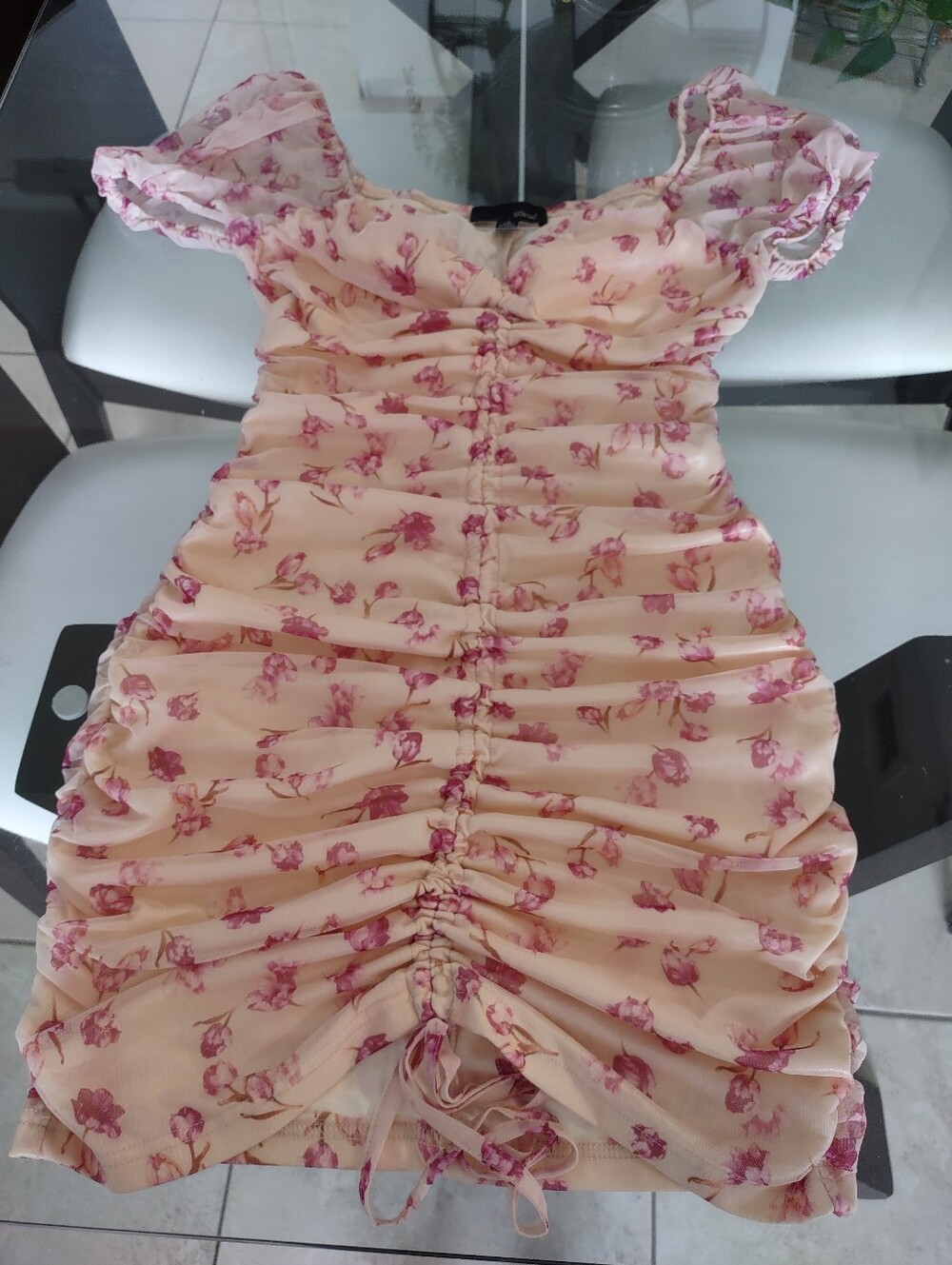 SBEtro Pink and Cream Floral Lined Dress
